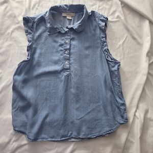 LOFT Chambray Lyocell Ruffle Sleeve Top XL